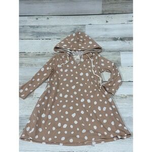 Perfect Peach Hoodie Dress Girls 4T Tan Polka Dot‎ Ribbed Knit EUC